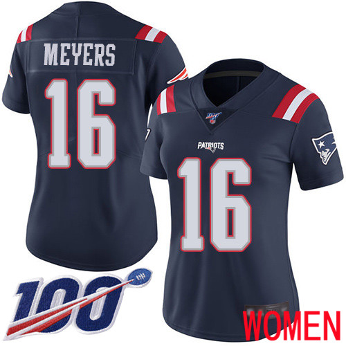 New England Patriots Football #16 100th Season Limited Navy Blue Women Jakobi Meyers NFL Jersey->youth nfl jersey->Youth Jersey
